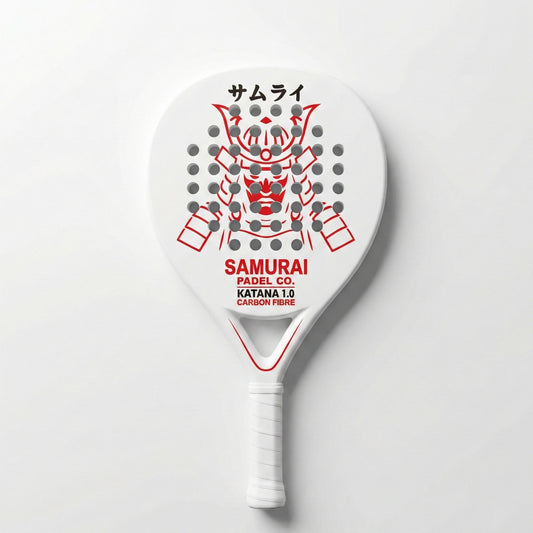 Samurai Padel Co Katana 1.0 White Padel Racket – Carbon & Glass Fibre Face, Lightweight EVA Core, Medium Balance Control & Power Paddle for Beginner and Intermediate Players