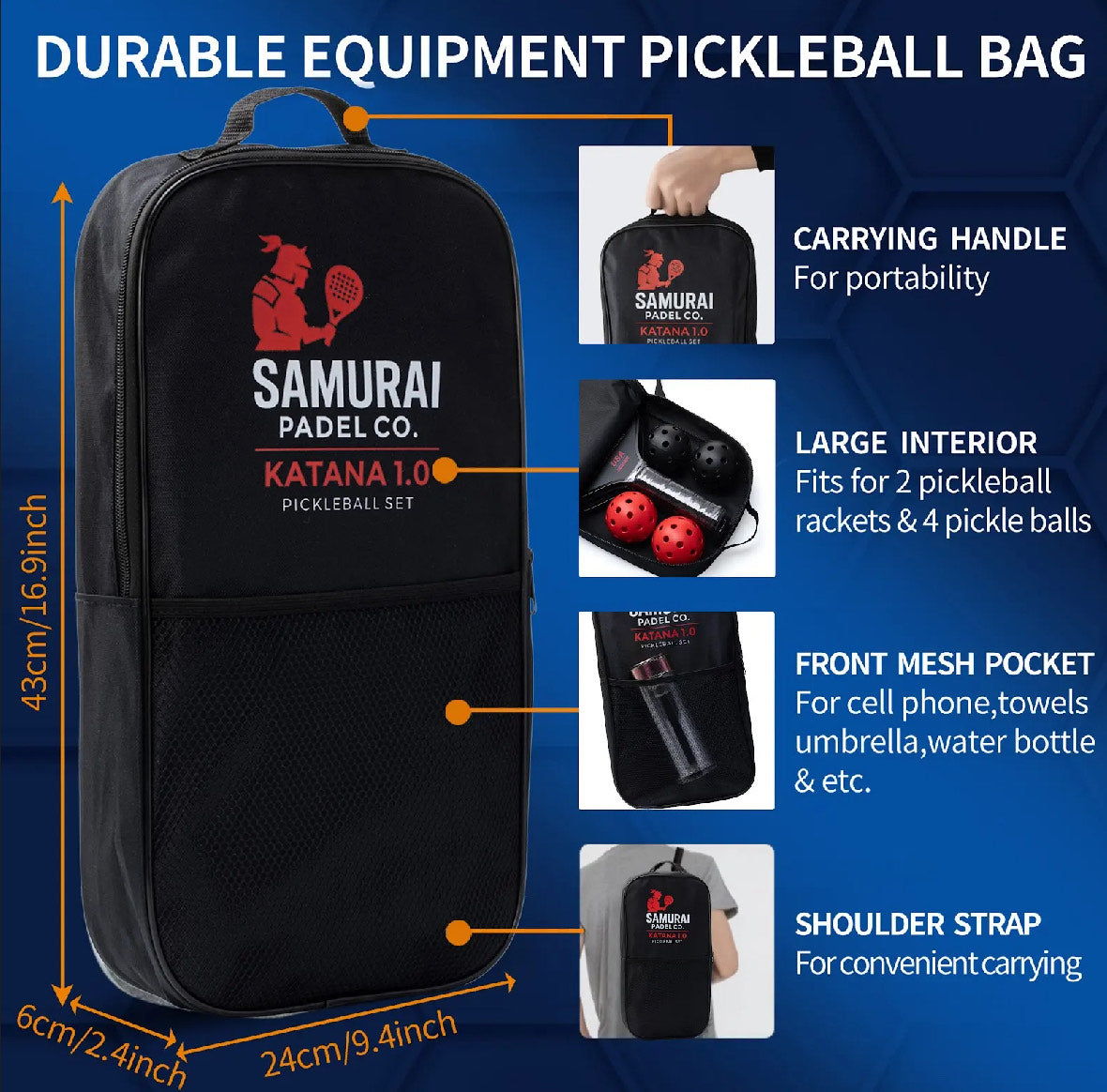 Pickleball Set - KATANA 1.0 | 2 Premium (T700) Carbon Fibre Paddles, 2 Indoor & 2 Outdoor Balls, Carry Bag Included | For Beginners & Intermediate Players