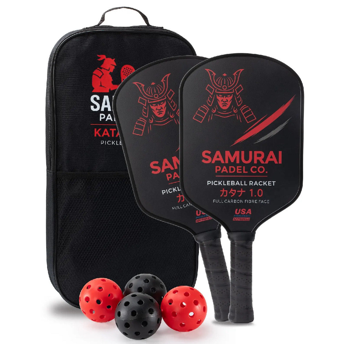 Pickleball Set - KATANA 1.0 | 2 Premium (T700) Carbon Fibre Paddles, 2 Indoor & 2 Outdoor Balls, Carry Bag Included | For Beginners & Intermediate Players
