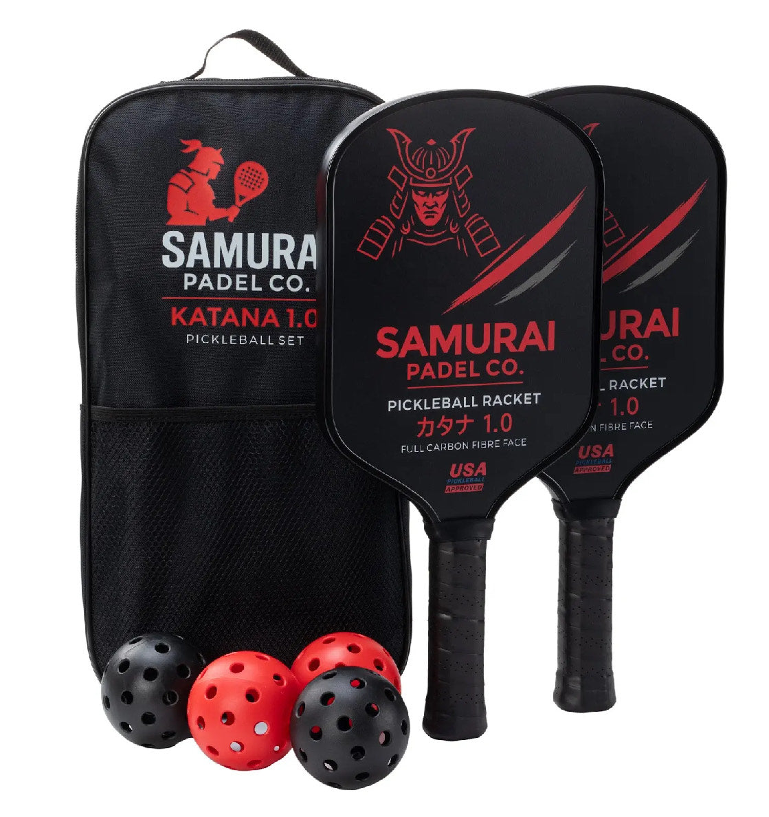 Pickleball Set - KATANA 1.0 | 2 Premium (T700) Carbon Fibre Paddles, 2 Indoor & 2 Outdoor Balls, Carry Bag Included | For Beginners & Intermediate Players
