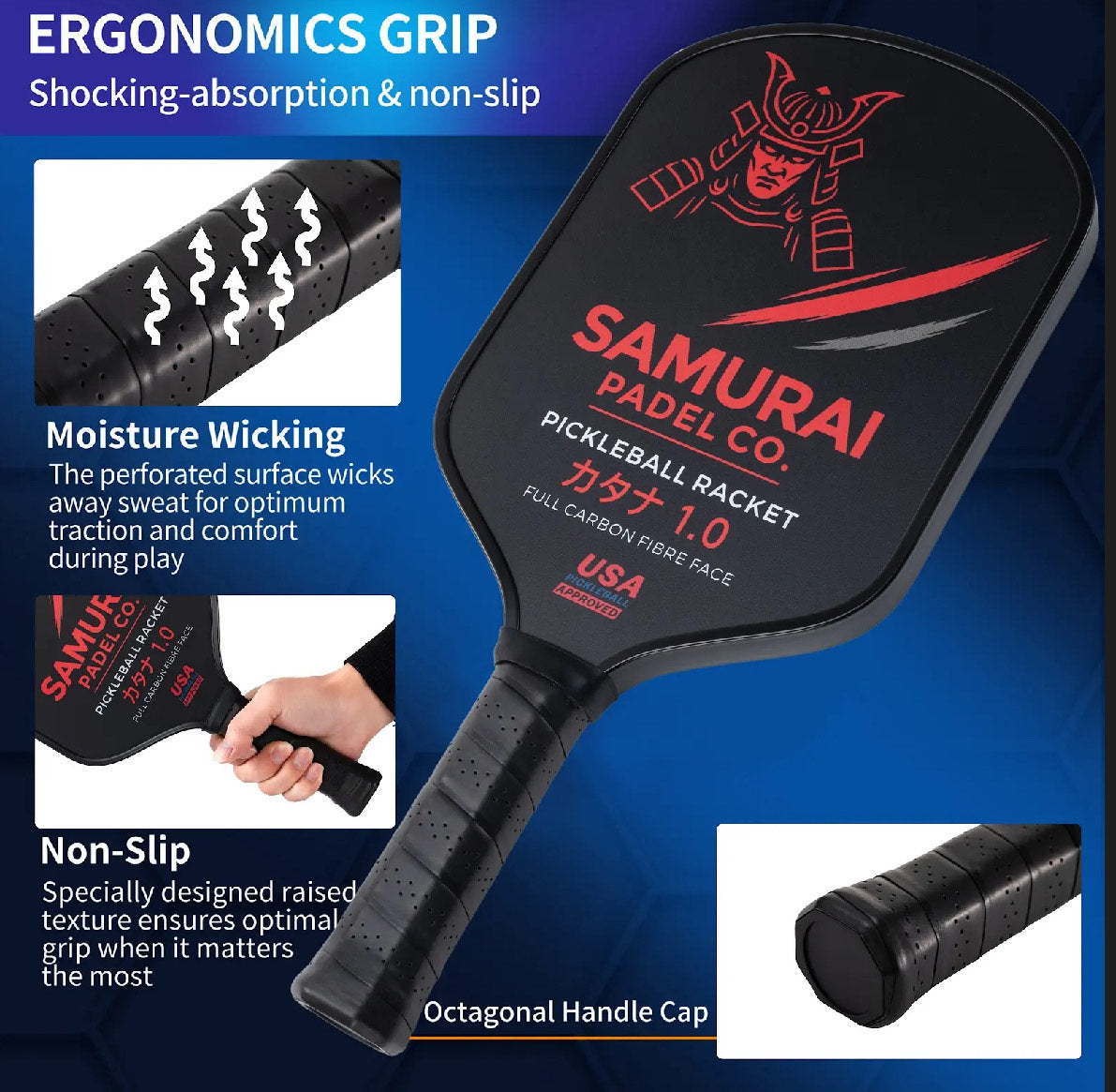 Pickleball Set - KATANA 1.0 | 2 Premium (T700) Carbon Fibre Paddles, 2 Indoor & 2 Outdoor Balls, Carry Bag Included | For Beginners & Intermediate Players