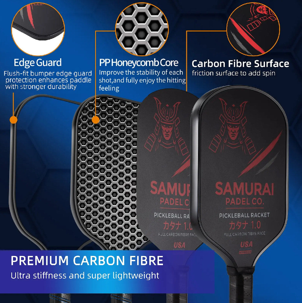 Pickleball Set - KATANA 1.0 | 2 Premium (T700) Carbon Fibre Paddles, 2 Indoor & 2 Outdoor Balls, Carry Bag Included | For Beginners & Intermediate Players